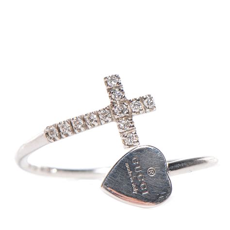 gucci 18k white gold diamond heart ring|Gucci trademark heart ring.